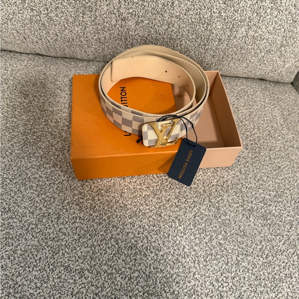 Louis Vuitton Checkered Beige and Gold Belt